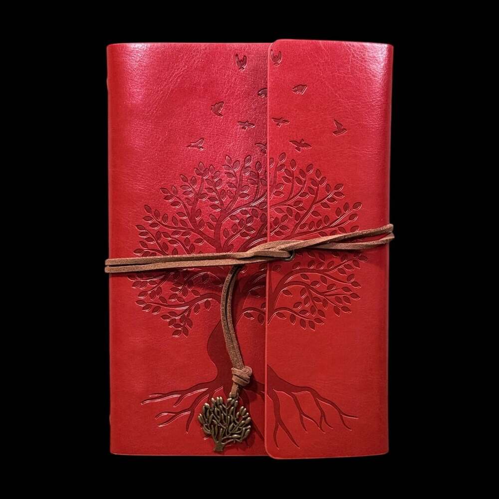 A5 Tree of Life Embossed Red PU Leather Refillable 6-Ring Binder Journal